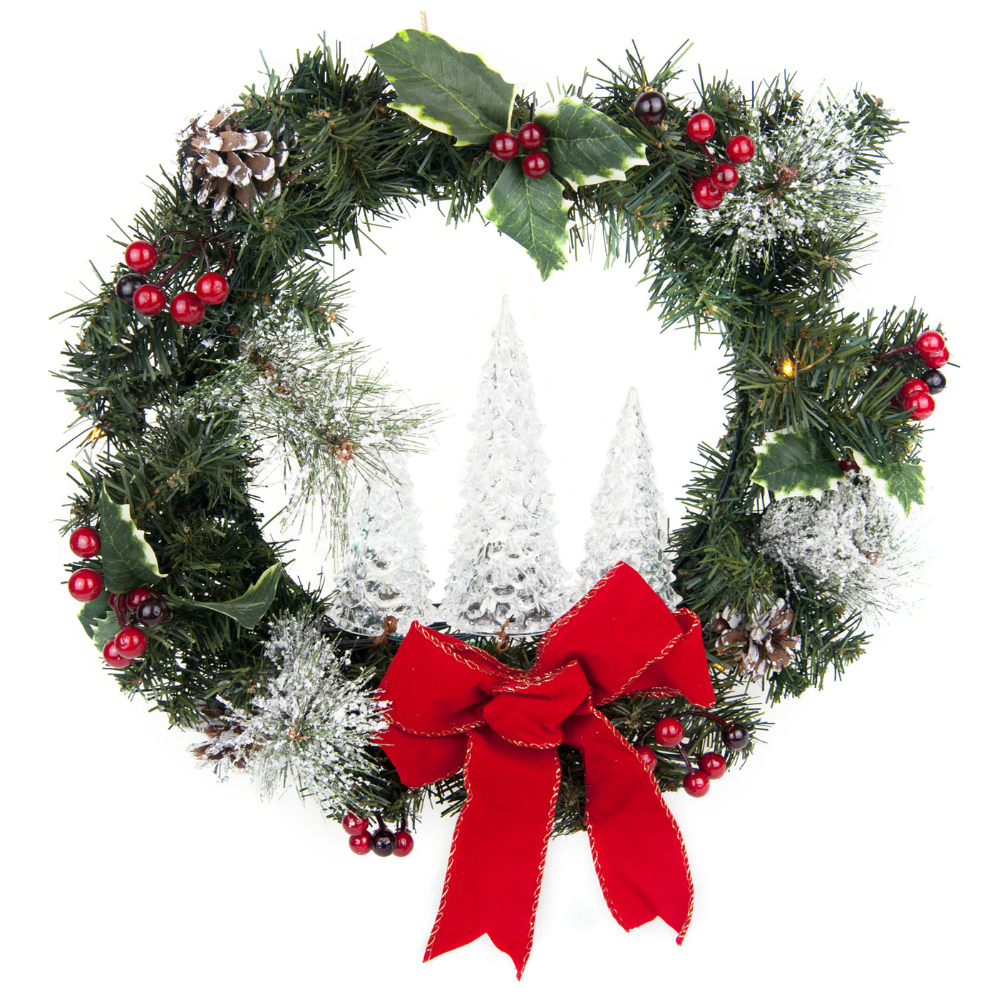 Christmas Wreath Front Door Hanging Spruce Pinecone Berry Light Up Home Decor