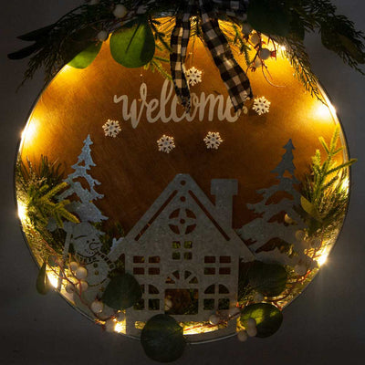 16" Christmas Wreath Door Décor Die Cut Wall Silhouette with Lights - Home Theme