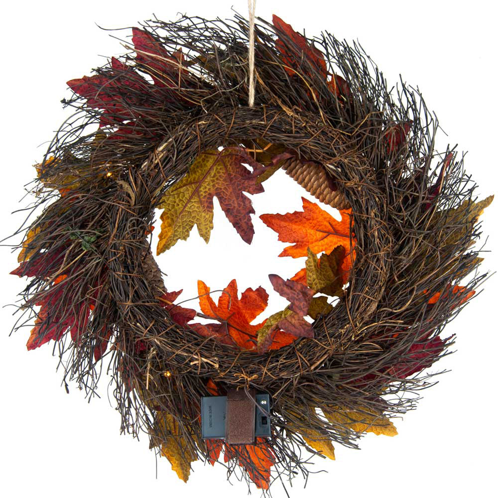 Christmas Front Door Wreath 18" Leaf Pinecone Berry with Lights Xmas Decor Home