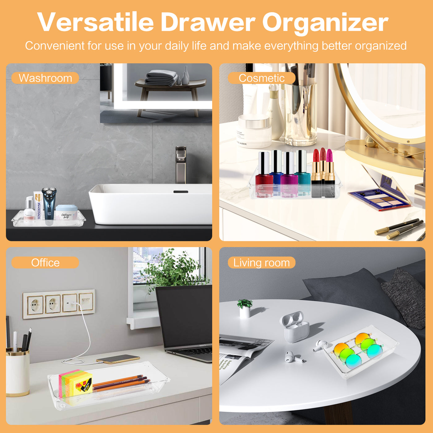 25PCS Clear Drawer Organizer Set 4 Sizes Versatile Desk Drawer Storage Box Bathroom Dresser Dividers Trays Box for Makeup, Jewelries, Kitchen Utensils, Gadgets, Office