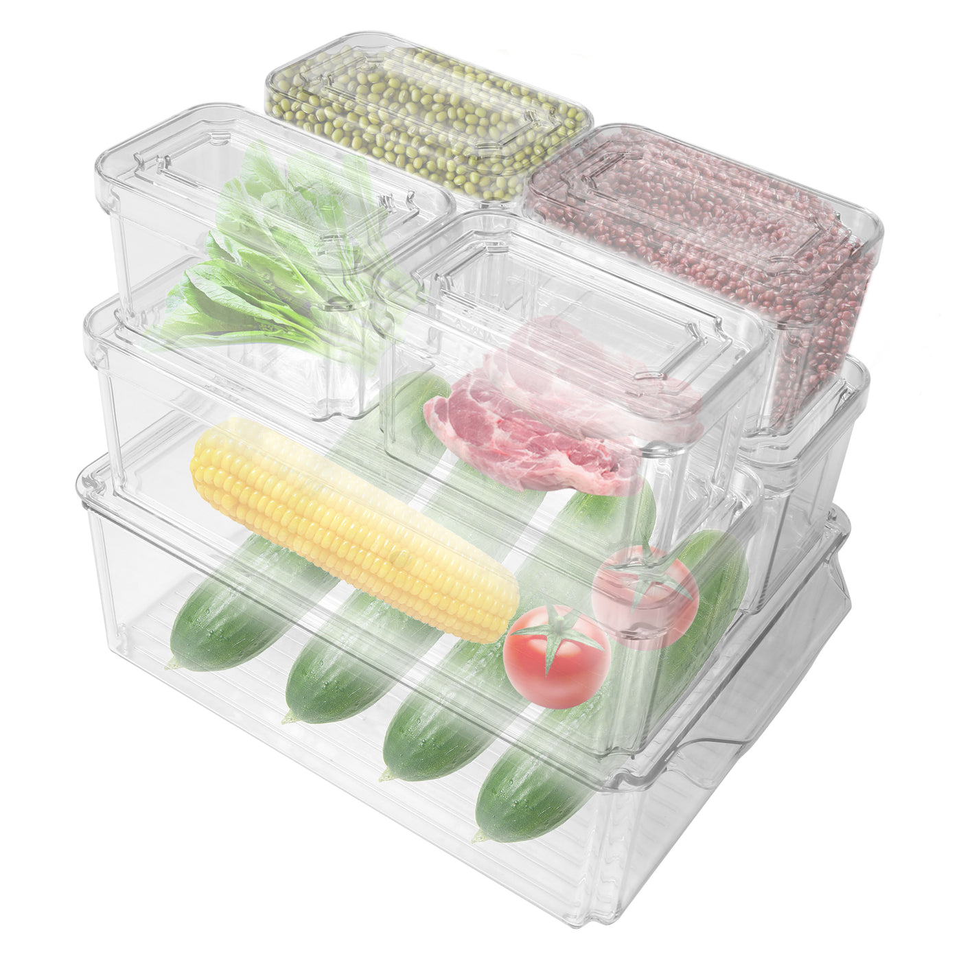 7 PCS Refrigerator Organizer Bins Food Containers with Various Size Storage Bins