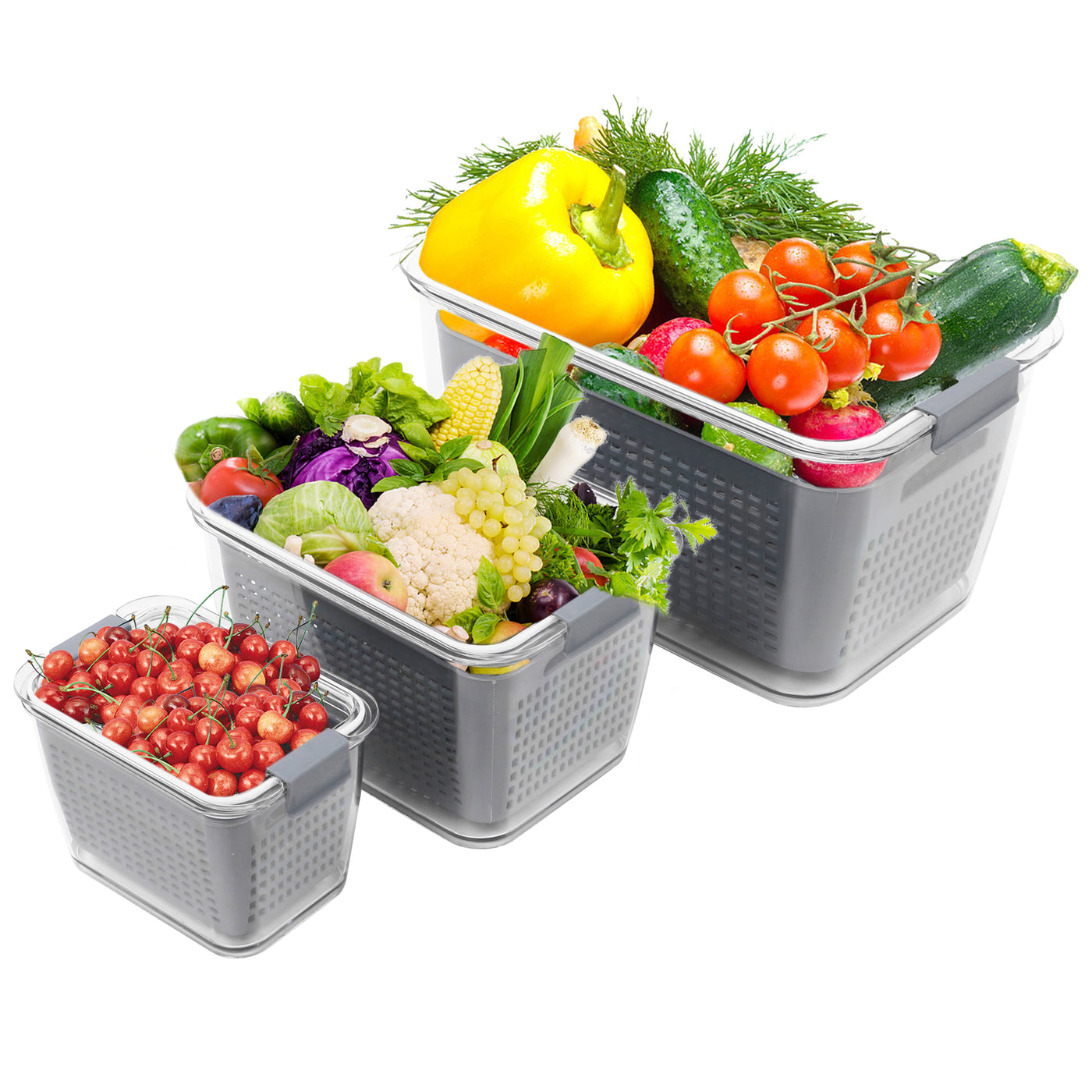 3PCS Refrigerator Produce Saver Storage Container Fresh Keeper with Air Vent