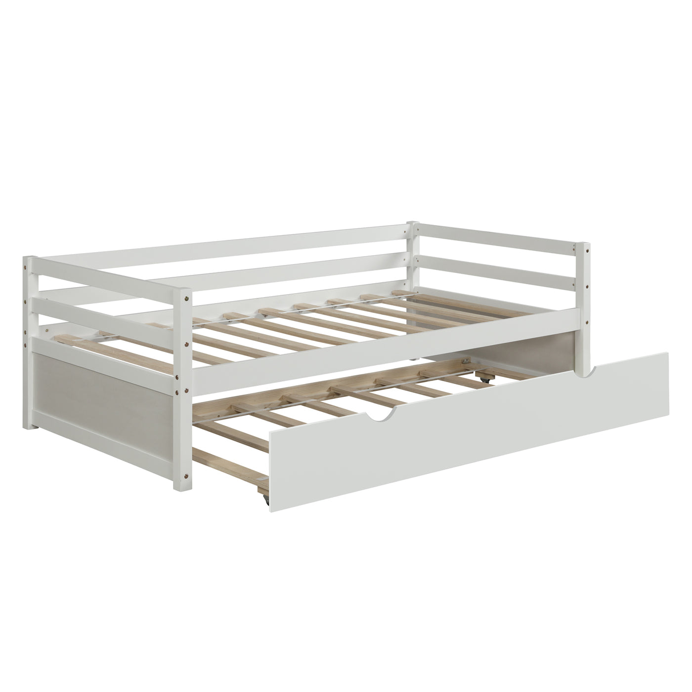 Twin Daybed with Trundle, Slats Support Mattress Foundation, Casters, High Headboard, Concave Design, No Box Spring Needed