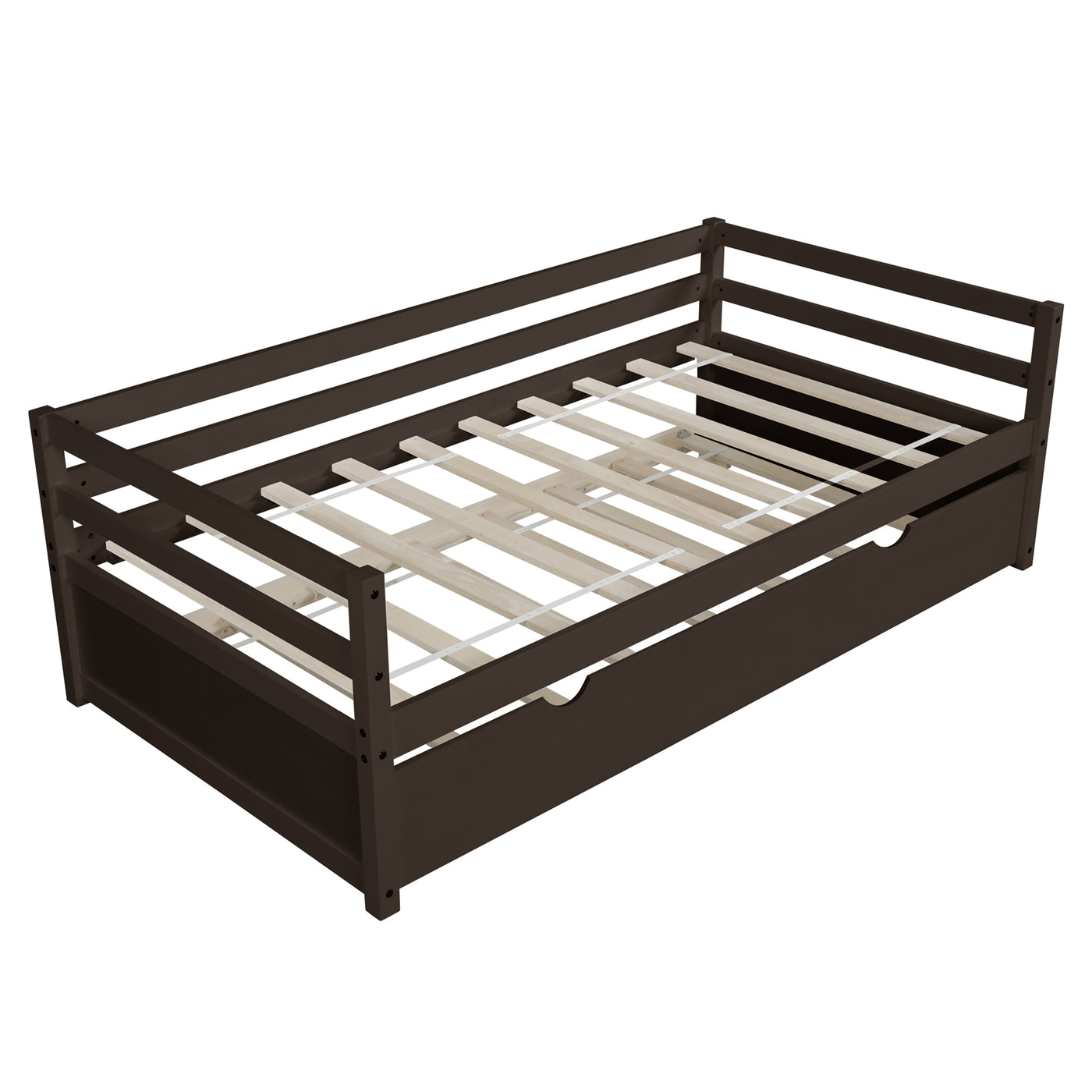 Twin Daybed with Trundle Concave Design, Sturdy Bed Frame Mattress Foundation