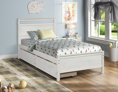 Twin Bed Frame Wood Heavy Duty Mattress Foundation with 2 Drawers, White