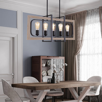 Rectangle Dining Room 5-Light Chandeliers Vintage Industrial Pendant Lighting