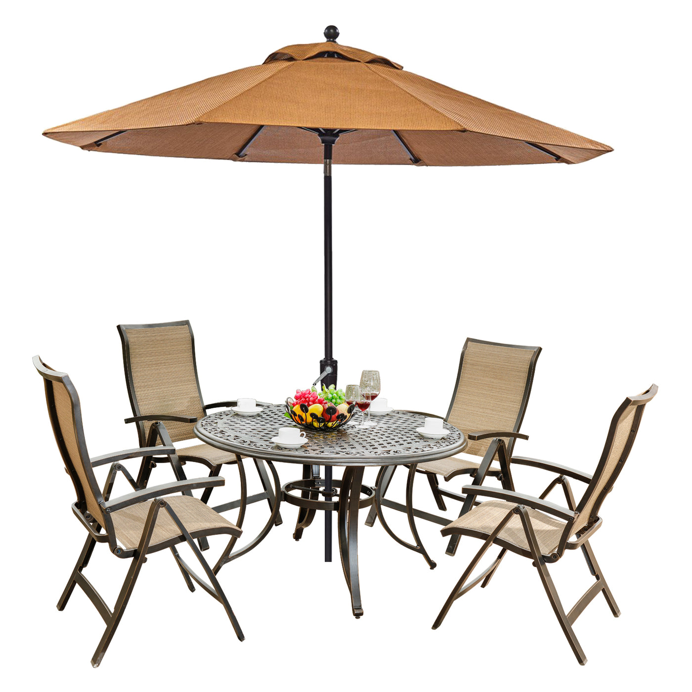 Outdoor 6 Piece of Folding Chairs,48" Dining Table and Patio Umbrella