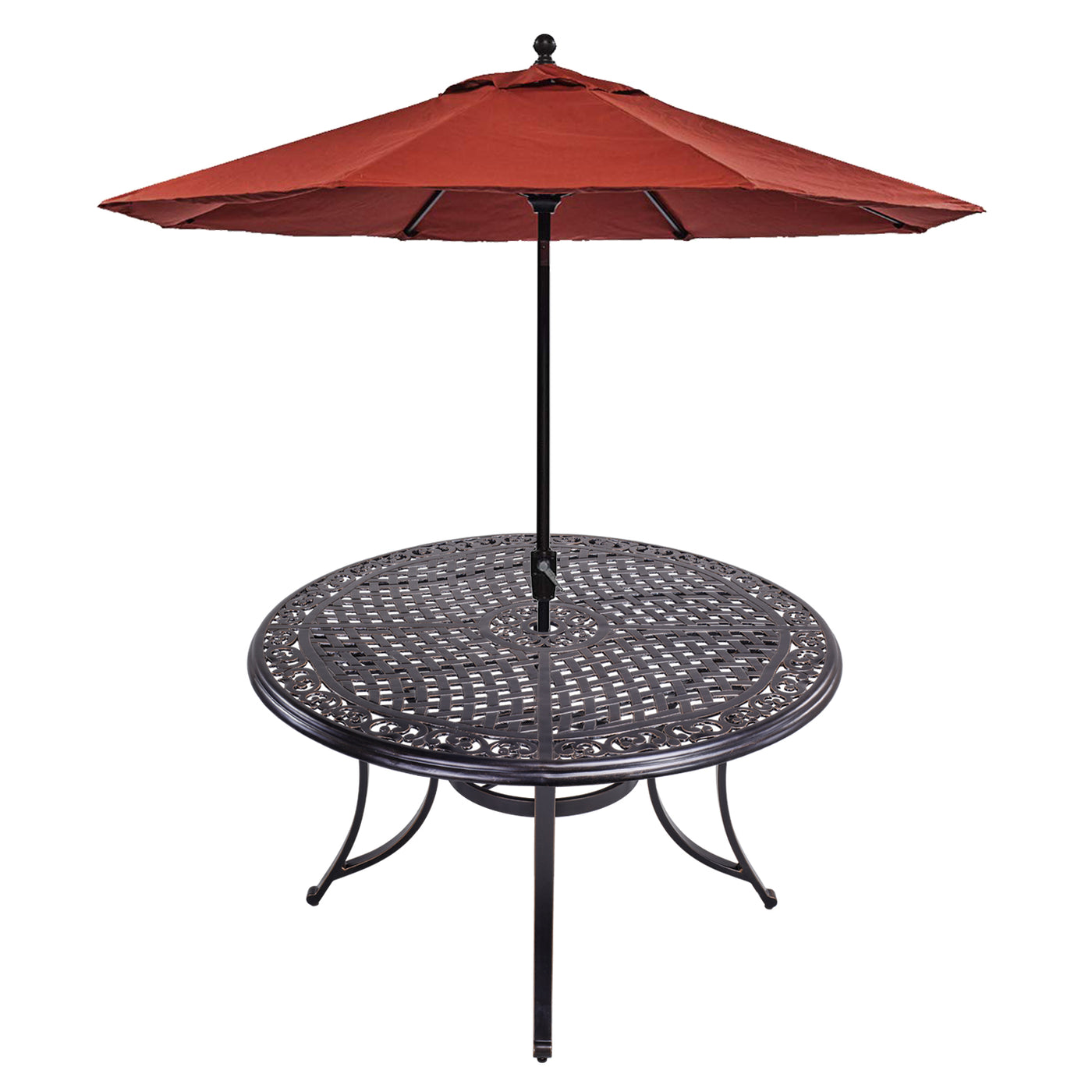 Outdoor 2 Piece Set of 48" Aluminum Casting Top Dining Table and Patio Umbrella