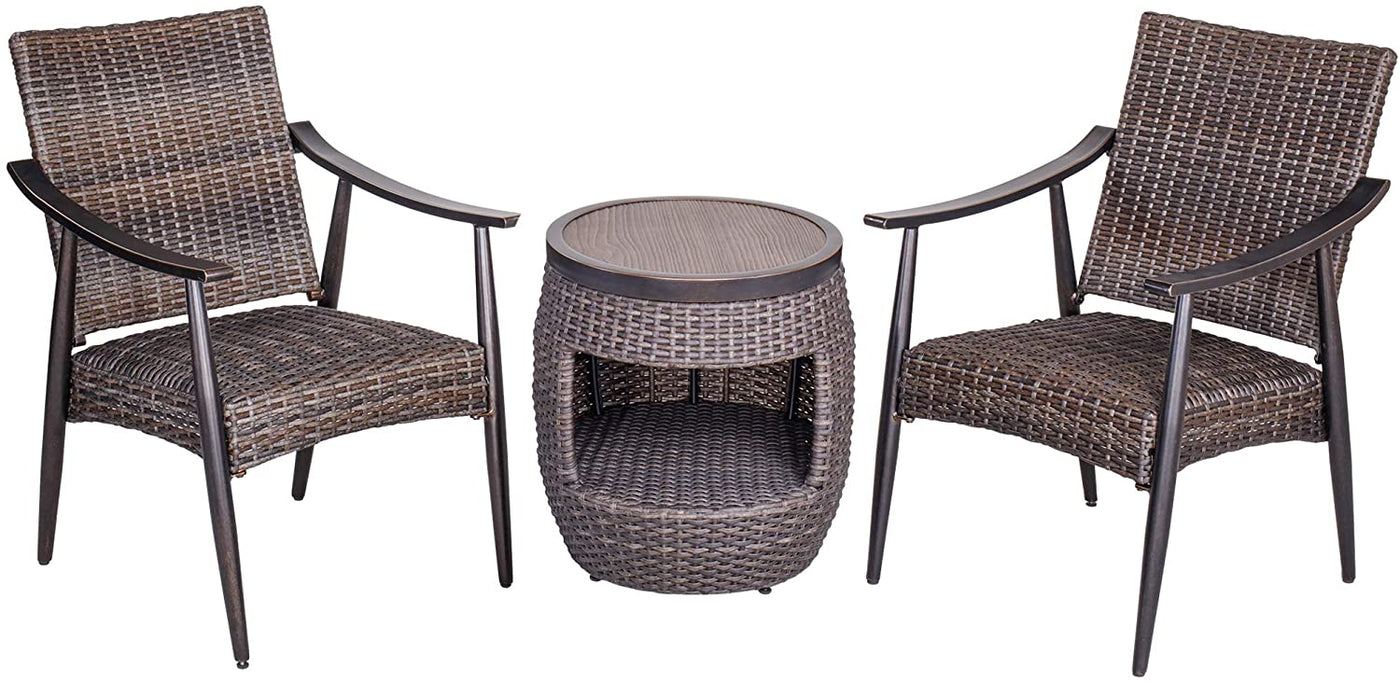Outdoor Patio Conversation Set of 3 Bistro Wicker Coffee Table and Chairs