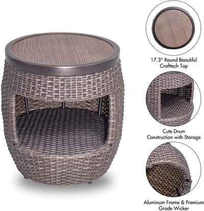 Outdoor Patio Conversation Set of 3 Bistro Wicker Coffee Table and Chairs