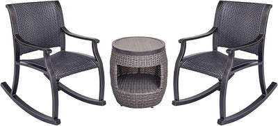 Outdoor Patio Conversation Set of 3 Bistro Coffee Table and Rocking Chairs