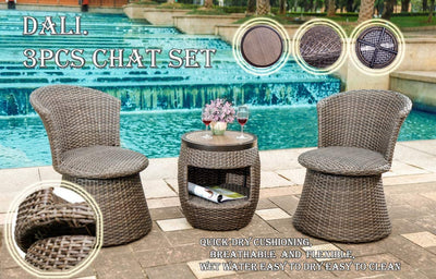 Outdoor Patio Conversation Set of 3 Bistro Coffee Table and Swivel Stool Chairs