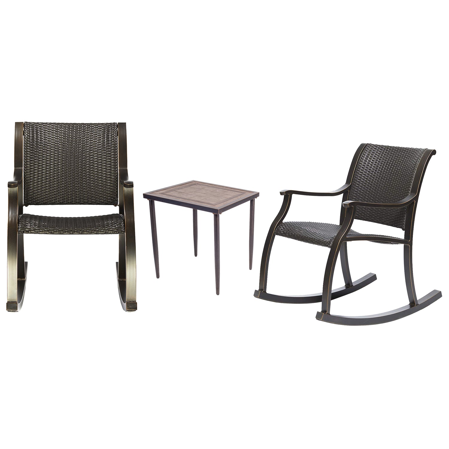 Outdoor 3 Piece Conversation Set of Ratten Rocker Chair and Patio Chat ...