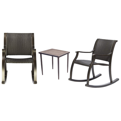 Outdoor 3 Piece Conversation Set of Ratten Rocker Chair and Patio Chat Table
