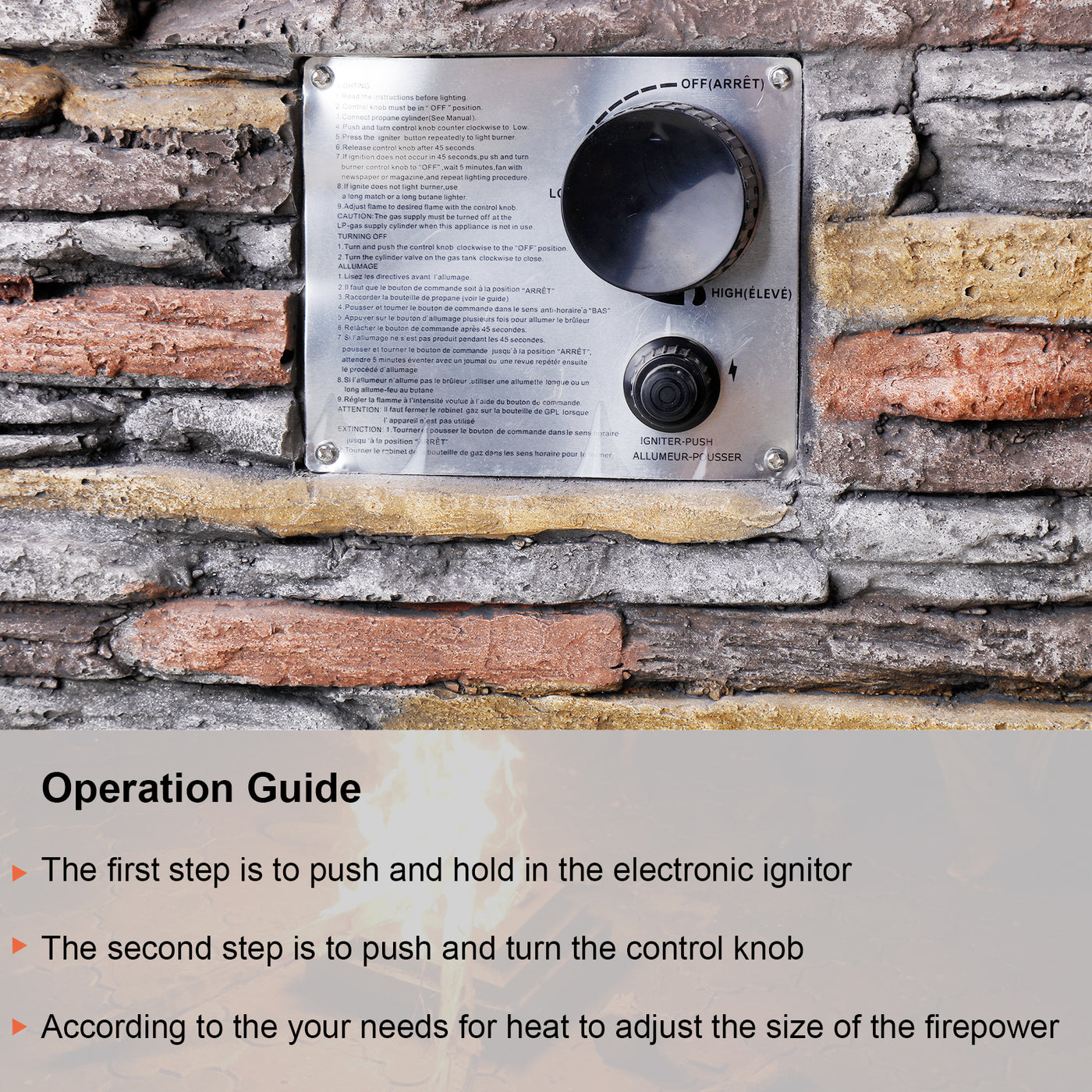 20" Patio Realistic Faux Ledgestone Panel Propane Fire Pit Table Set w/ 2 Chairs