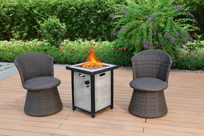 20" Outdoor Patio Realistic Faux Wood Pattern Gas Fire Pit Table Set w/ 2 Chairs