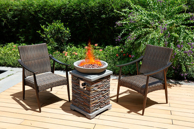 20" Patio Realistic Faux Ledgestone Panel Propane Fire Pit Table Set w/ 2 Chairs