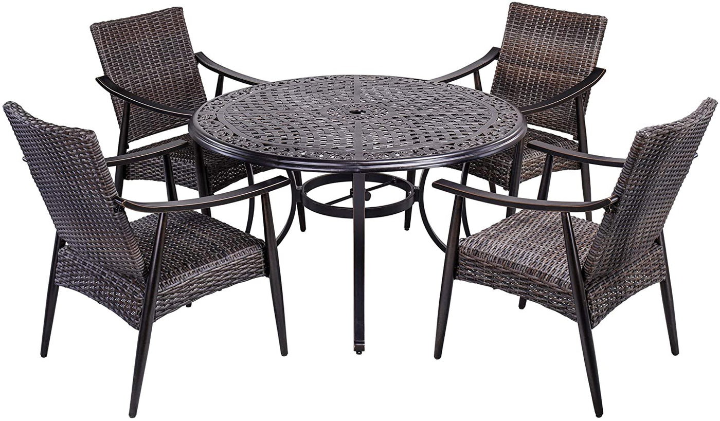 Outdoor Patio Garden Furniture 48" Round Table with Wicker Chairs Set of 5