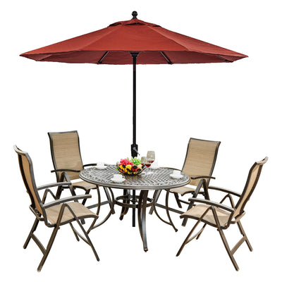 Outdoor 6 Piece of Folding Chairs,48" Dining Table and Patio Umbrella