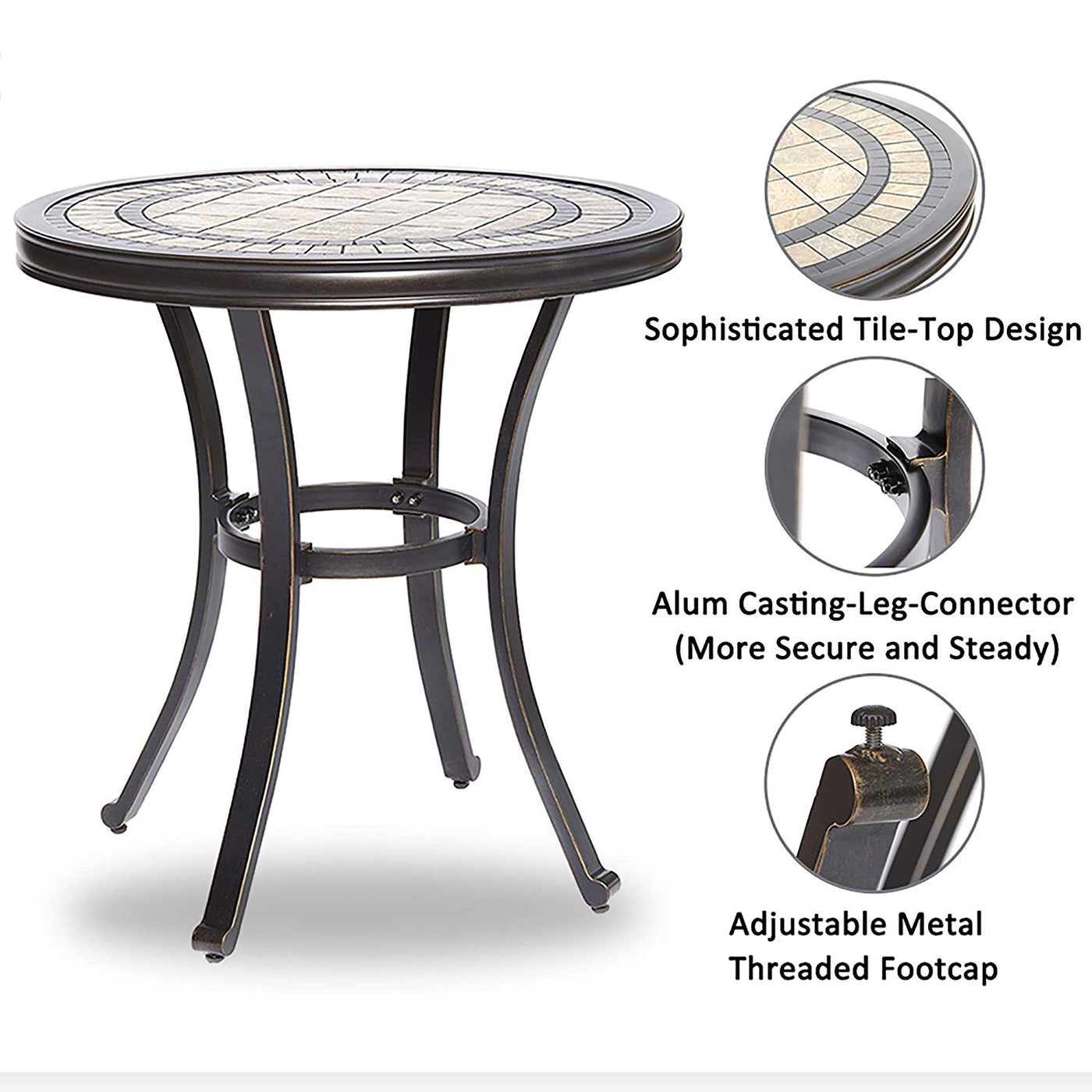 Round Bistro Table Swivel Rocker Chairs Outdoor Garden Furniture, Set of 3
