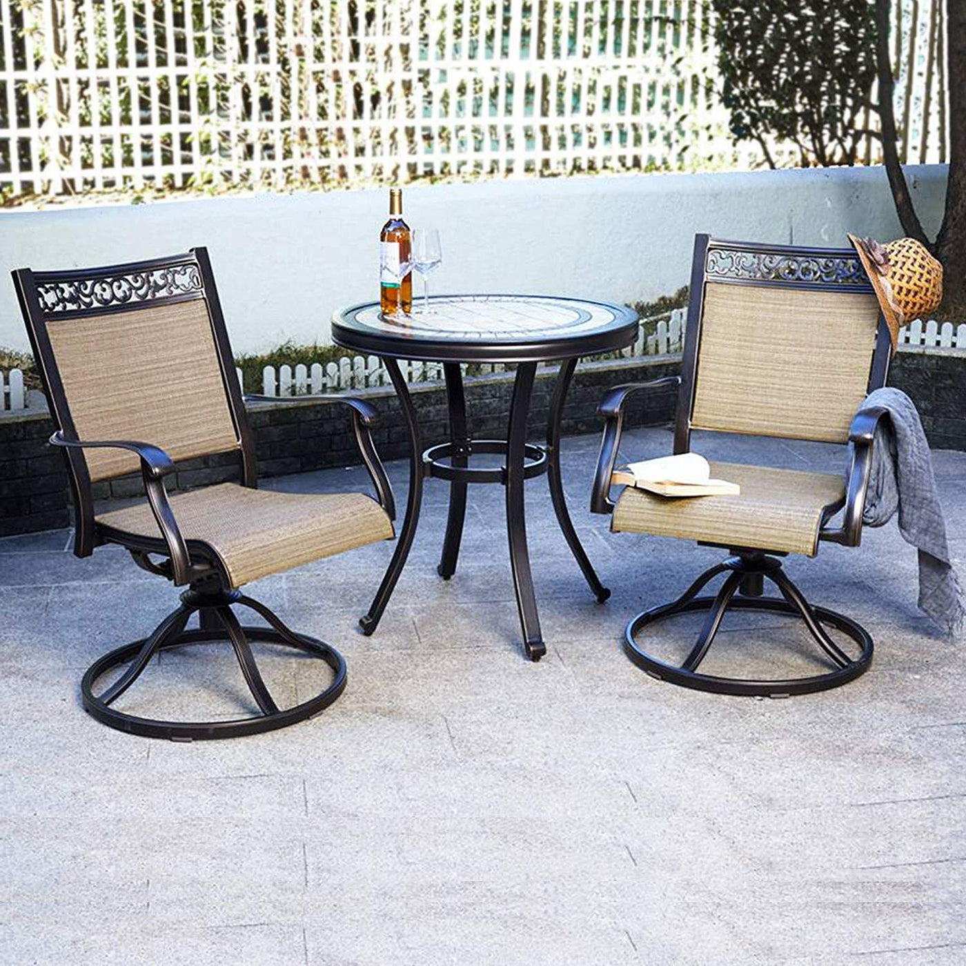 Round Bistro Table Swivel Rocker Chairs Outdoor Garden Furniture, Set of 3