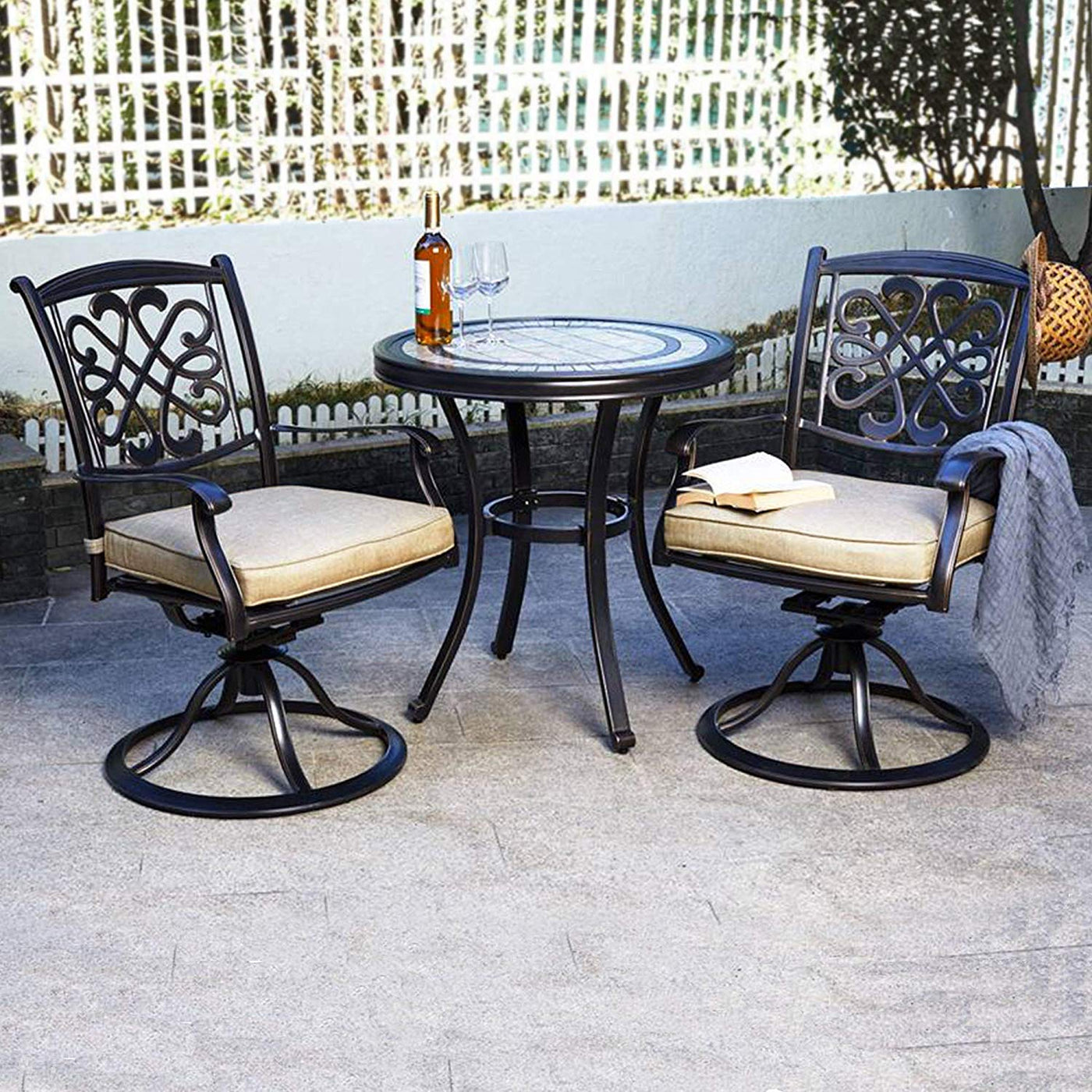 3 Piece Bistro Round Table Patio Glider Chairs Garden Backyard Outdoor Furniture