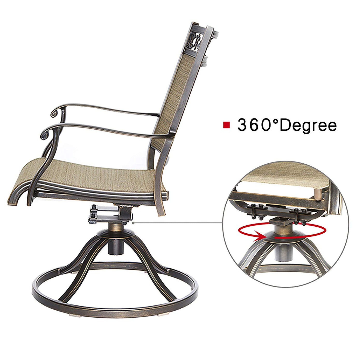 3 Piece Bistro Patio Table Chairs Set Aluminum Dining Table Swivel Rocker Chairs