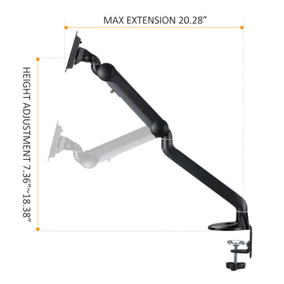 Single Monitor Arm Height Adjustable Monitor Mount with Gas Spring, C Clamp