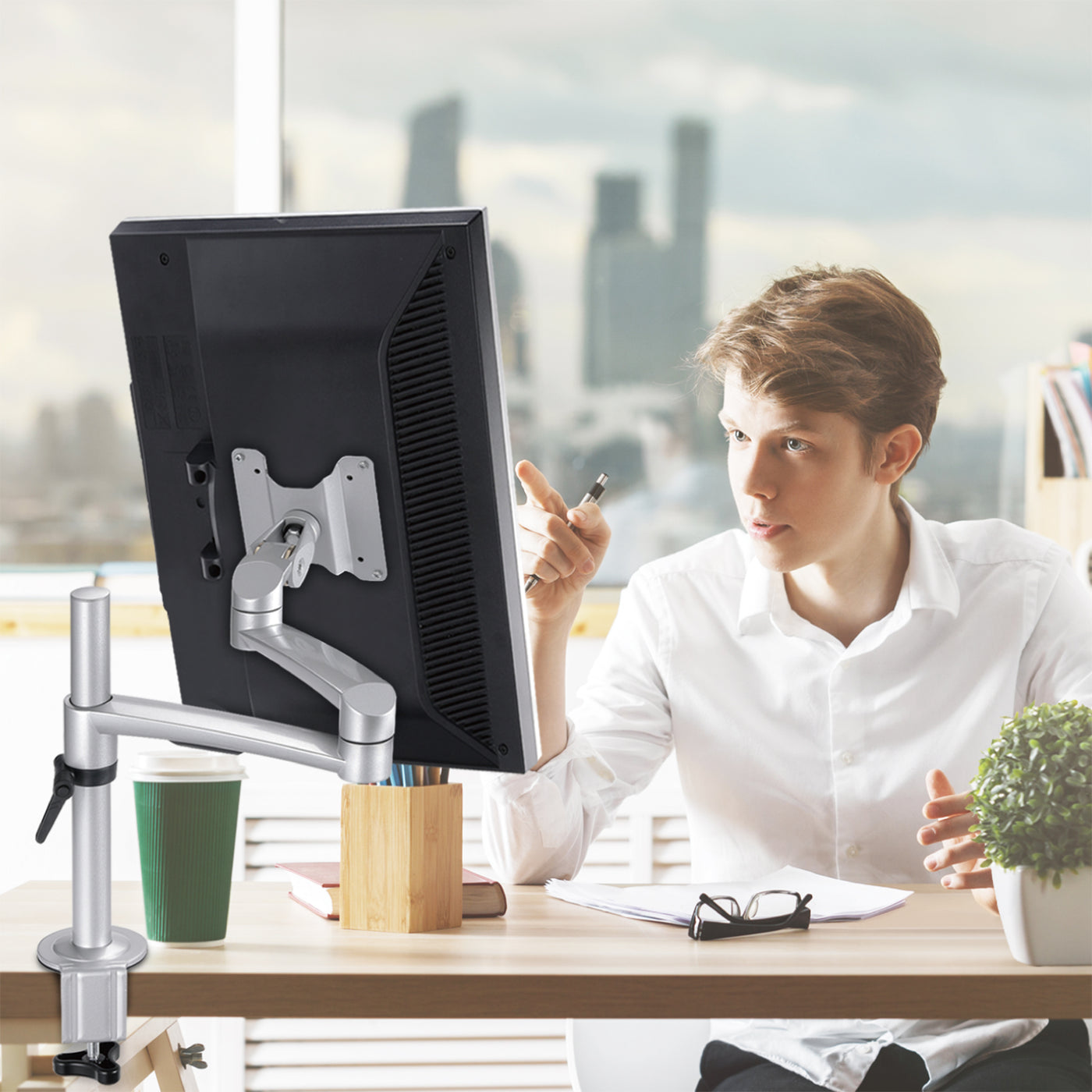 Swivel Single Monitor Arm Height Adjustable Ergonomic Desk  Mount Stand