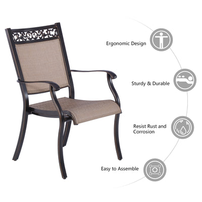 Patio Dining Rustproof Fabric Chairs Set of 4 Alumin Sling Chairs with Armrests