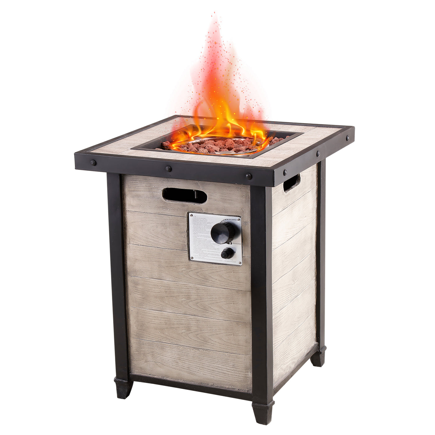 20" Outdoor Propane Fire Pit Table, Realistic Faux Wood Pattern Patio Fireplace