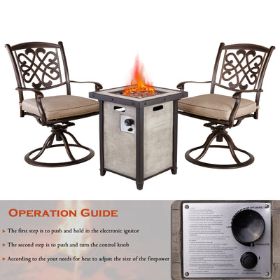 20" Outdoor Propane Fire Pit Table, Realistic Faux Wood Pattern Patio Fireplace