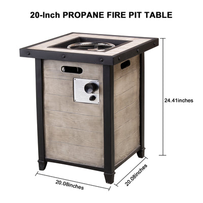 20" Outdoor Propane Fire Pit Table, Realistic Faux Wood Pattern Patio Fireplace
