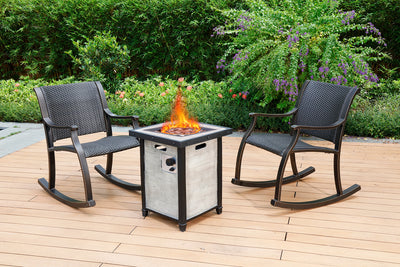 20" Outdoor Propane Fire Pit Table, Realistic Faux Wood Pattern Patio Fireplace