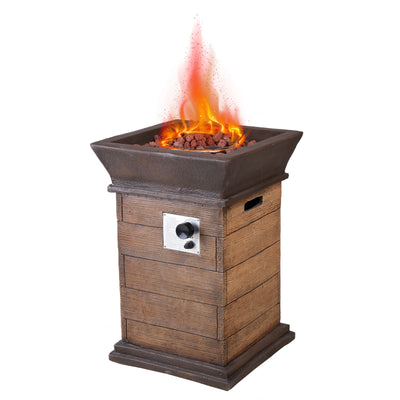 19" Outdoor Propane Fire Pit Table, Realistic Faux Wood Finish Patio Fireplace