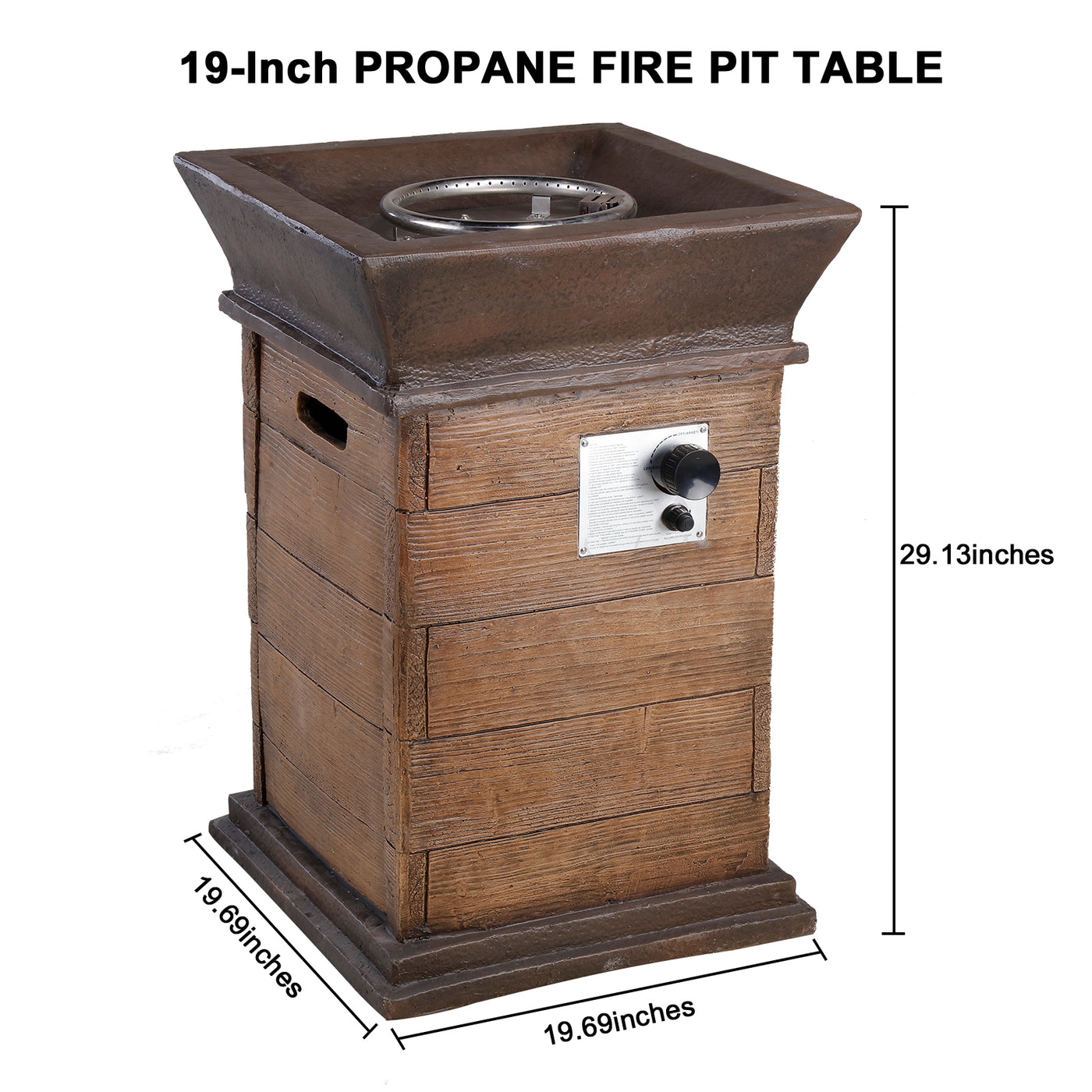 19" Outdoor Propane Fire Pit Table, Realistic Faux Wood Finish Patio Fireplace