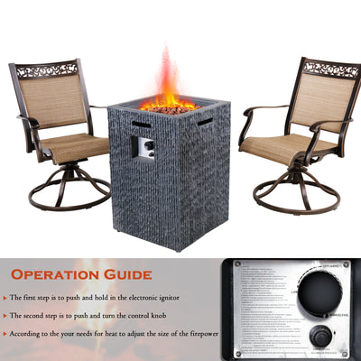 19" Outdoor Propane Fire Pit Table, Vertical Texture Surface Patio Fireplace