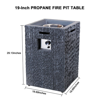 19" Outdoor Propane Fire Pit Table, Vertical Texture Surface Patio Fireplace