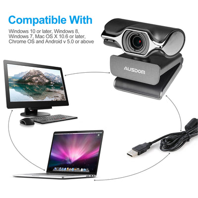 Stream Webcam 1080P Web Camera with Noise Cancelling Mic USB Plug and Play
