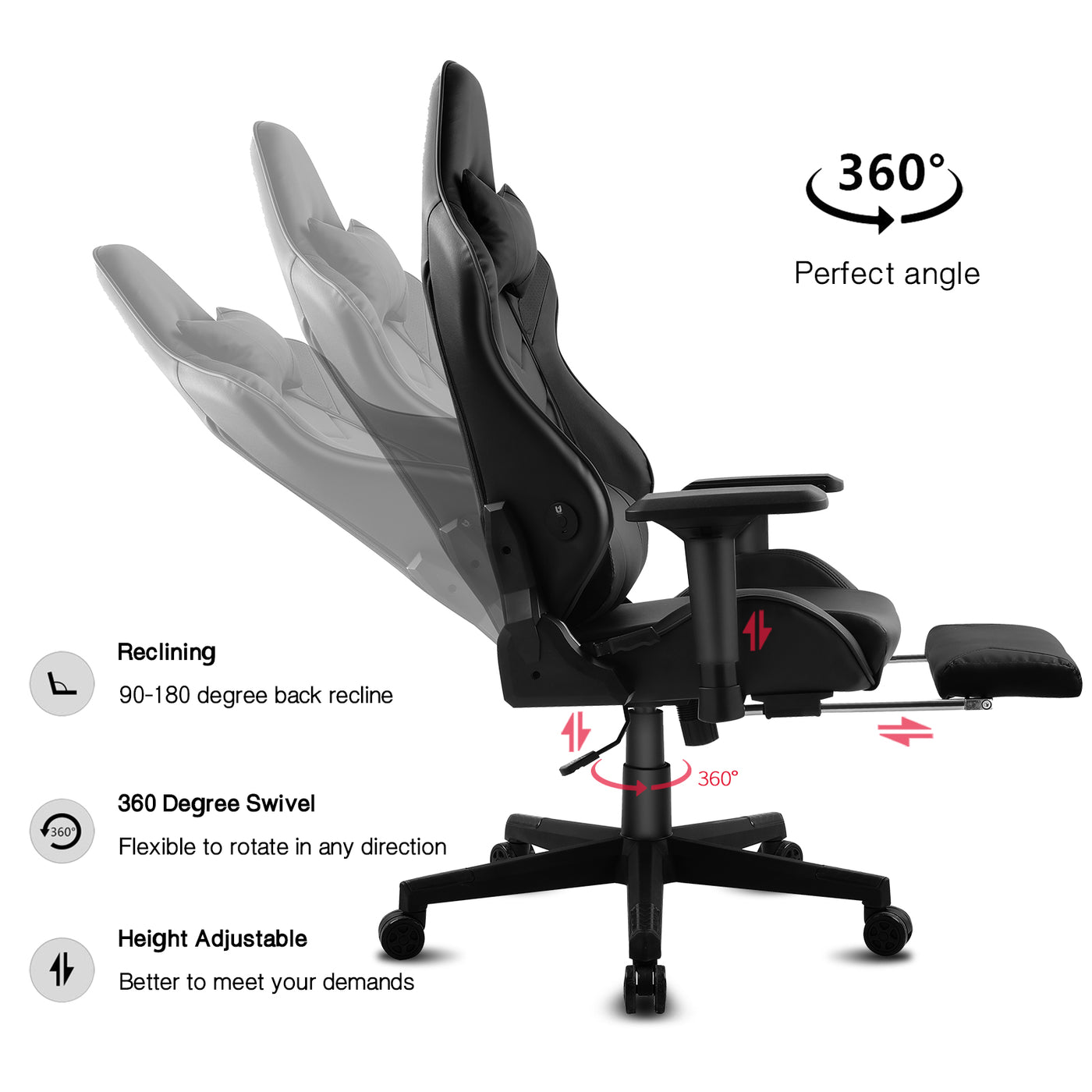 Ergonomic Office Computer Racing Gaming Chair with Bluetooth Speakers Footrest
