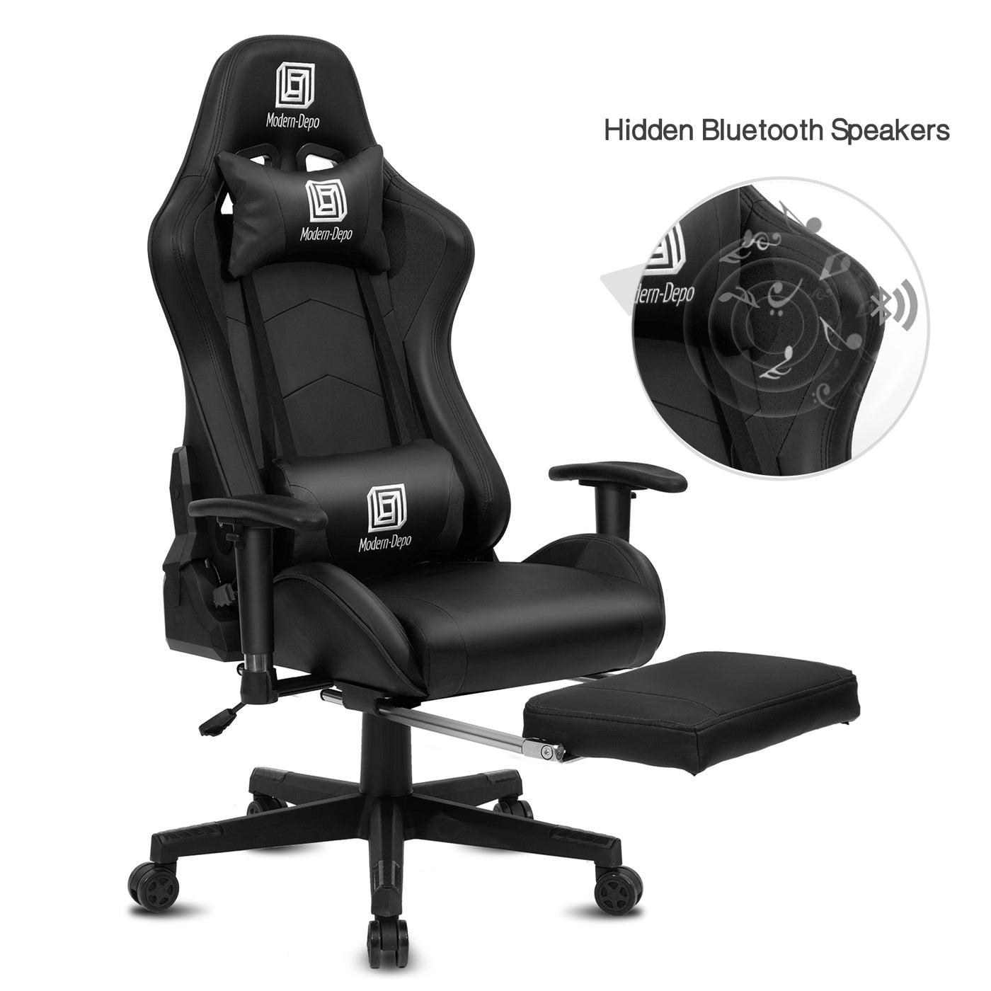 Ergonomic Swivel Racing Gaming Chair with Bluetooth Speaker Headrest Footrest