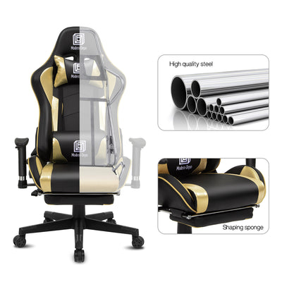 Ergonomic Swivel Racing Gaming Chair with Bluetooth Speaker Headrest Footrest