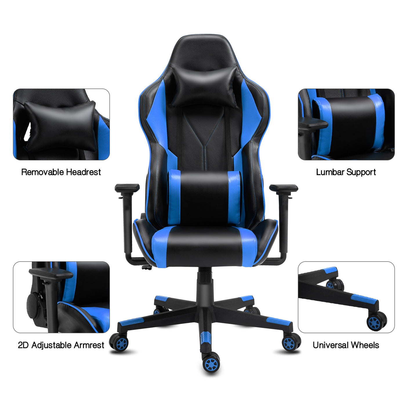 Racing Gaming Chair Ergonomic Office Computer Chair W/3D Armrest Lumbar Headrest