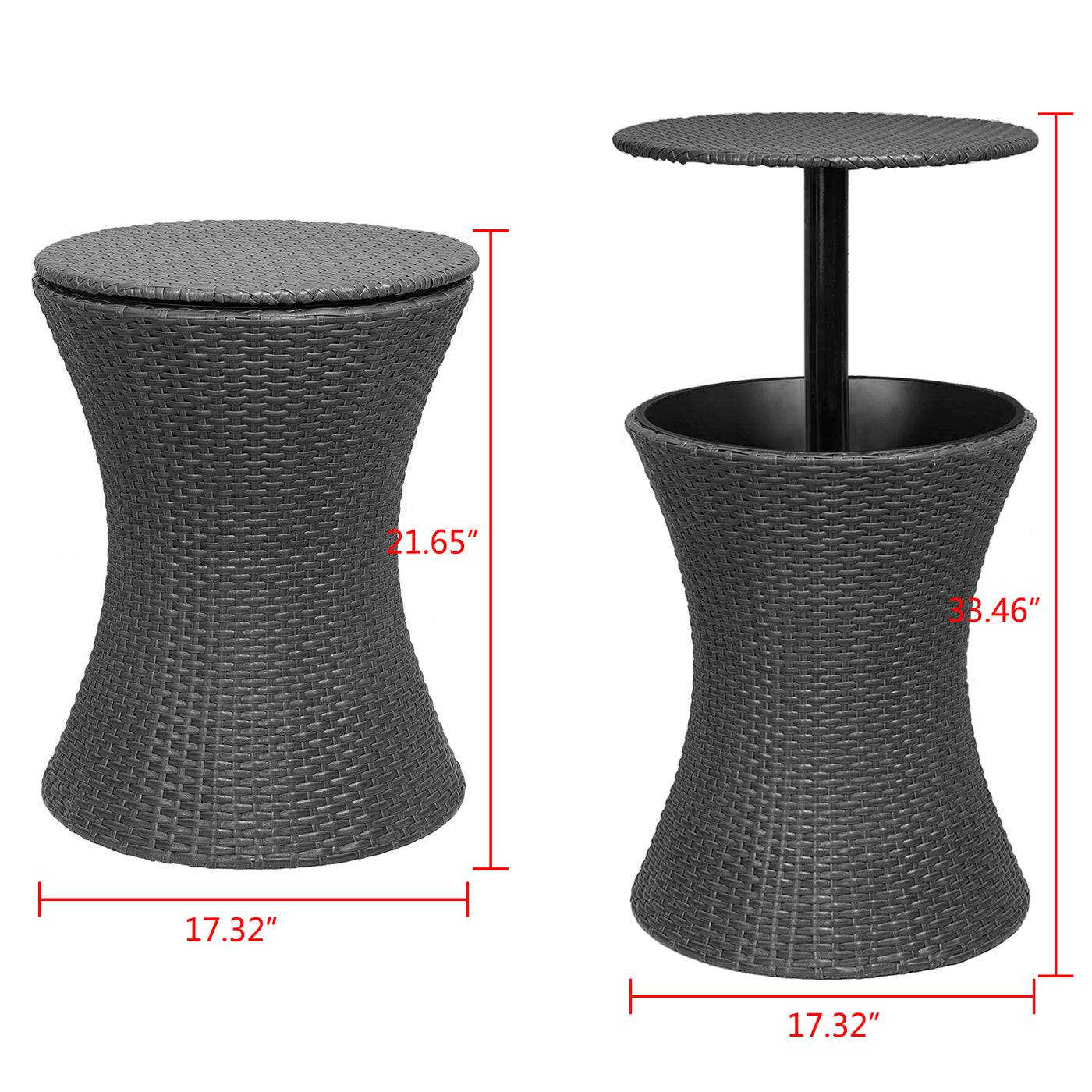 3 in 1 Patio Table Wicker Outdoor Furniture with Ice Bucket Adjustable Bar Table