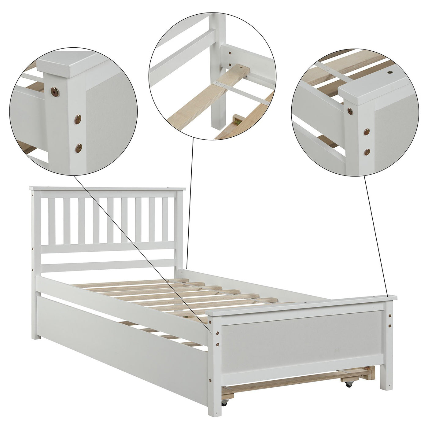 Twin Daybed Frame with Trundle Platform Mattress Foundation with Headboard