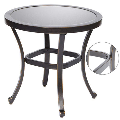 Outdoor End Table, Tempered Glass Patio Bistro Table Garden Home Use 22" x 20.6"