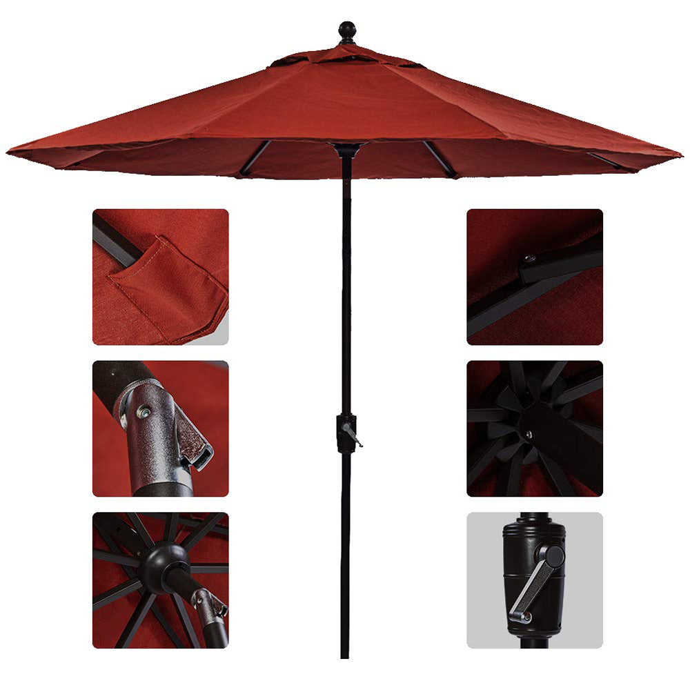 9ft Patio Umbrella Outdoor Table Market Umbrella Auto Tilt Crank UV Protection