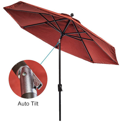 9ft Patio Umbrella Outdoor Table Market Umbrella Auto Tilt Crank UV Protection