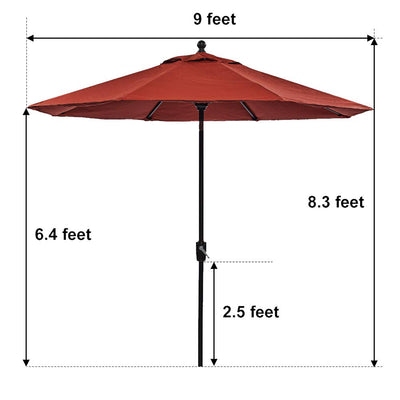 9ft Patio Umbrella Outdoor Table Market Umbrella Auto Tilt Crank UV Protection