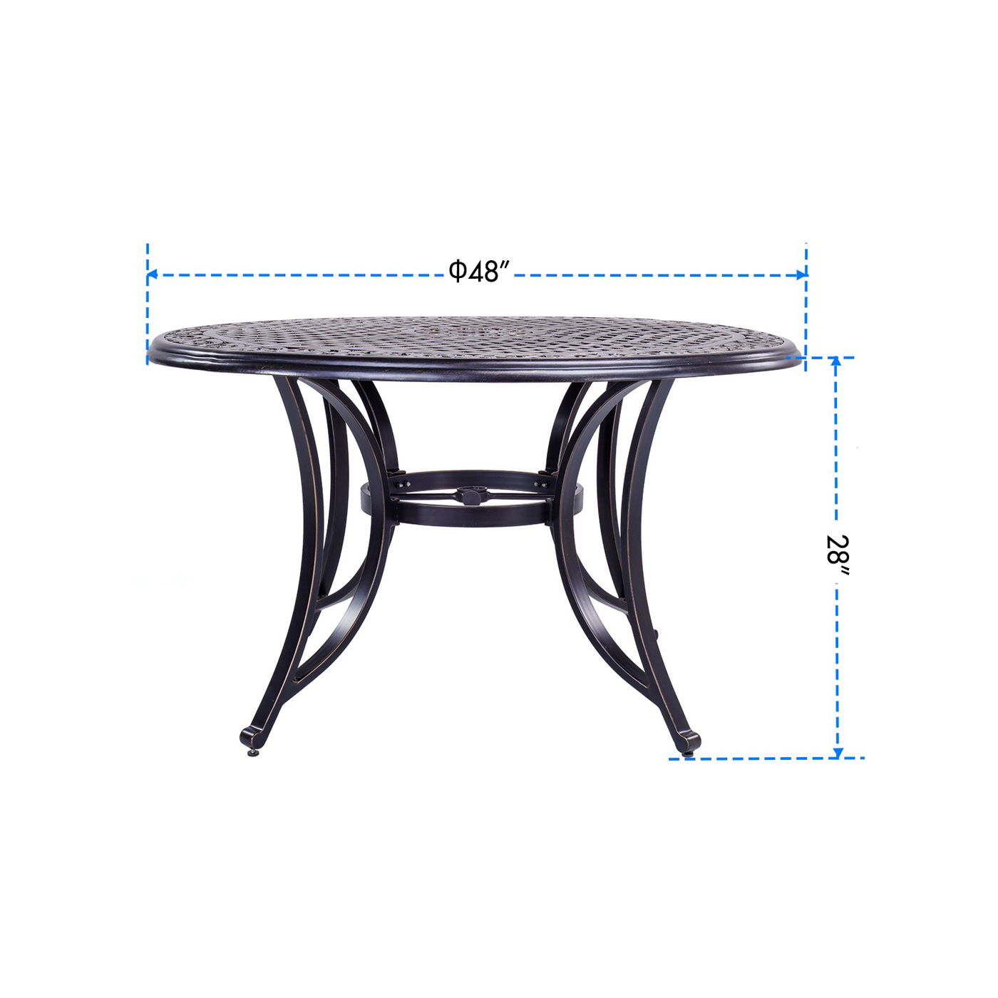 Outdoor 2 Piece Set of 48" Aluminum Casting Top Dining Table and Patio Umbrella